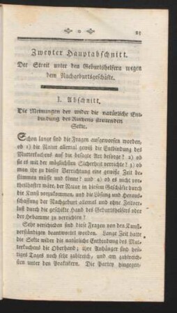 Zweyter Hauptabschnitt. Der Streit unter den Geburtshelfern wegen dem Nachgeburtsgeschäfte.