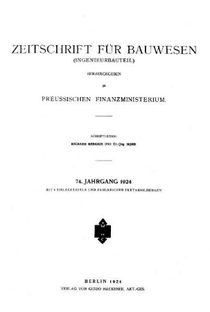 74.1924: Zeitschrift für Bauwesen