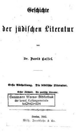 Die poetische Literatur / von David Cassel