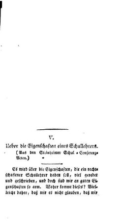 Ueber die Eigenschaften eines Schullehrers : (Aus den Steinheimer Schul-Conferenz-Acten.)