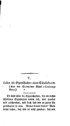 Ueber die Eigenschaften eines Schullehrers : (Aus den Steinheimer Schul-Conferenz-Acten.)