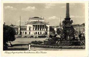 Leipzig, Augustusplatz, Mendebrunnen, Neues Theater