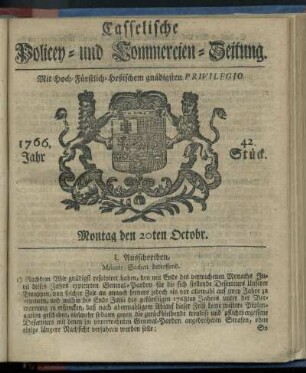42. Stueck, Montag den 20ten Octobr. 1766