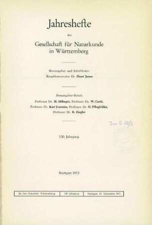 Bd. 130, 1975: Jahreshefte der Gesellschaft für Naturkunde in Württemberg