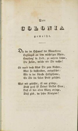 Der Colonia geweiht.
