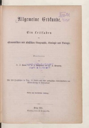 Allgemeine Erdkunde : ein Leitfaden der astronomischen und physischen Geographie, Geologie und Biologie