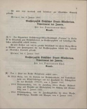 5. Ministerial-Bekanntmachung, betreffend Zulassung der Allgemeinen Versicherungs-Aktien-Gesellschaft "Fortuna" in Berlin zum Geschäftsbetrieb im Großherzogthum