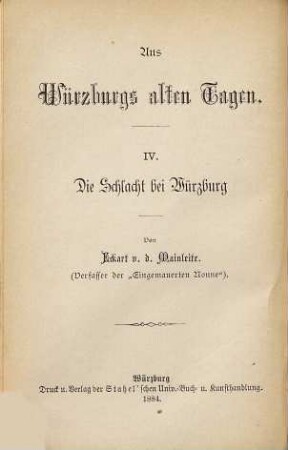 Aus Würzburgs alten Tagen : (Auf dem Umschlag: Aus Frankens alten Tagen.), 4