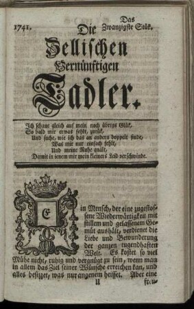 1741. Das Zwanzigste Stük.