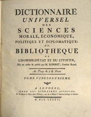 Dictionnaire Universel Des Sciences Morale, Économique, Politique Et Diplomatique, Ou Bibliothèque De L'Homme-D'État Et Du Citoyen, 22. IM - LAN