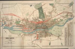 Stadtplan von Bremen, 1:10 000, Lithographie, 1914