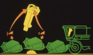 Schemazeichnung: Erntetechnik, Mähdrescher selbstfahrend, Schneidwerk, Steinsicherung
