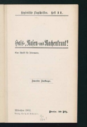 Hals-, Nasen- und Rachenkrank! : Eine Schrift für Jedermann
