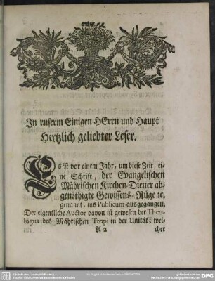 In unserm Einigen Herrn und Haupt Hertzlich geliebter Leser