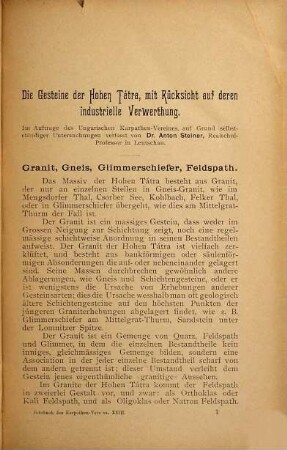 Jahrbuch des Ungarischen Karpathen-Vereins : = Magyarországi Kárpátegyesület évkönyve. 23. 1896