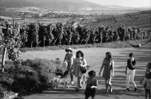 Batzenberg: Spaziergänger und spielende Kinder auf Weinbergstraße