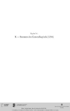 Kapitel 11. K — Statuten des Generalkapitels (1254)