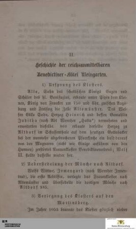 II. Geschichte der reichsunmittelbaren Benedictiner-Abtei Weingarten
