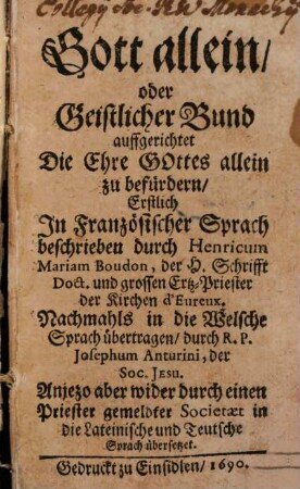 Gott allein : oder geistl. Bund