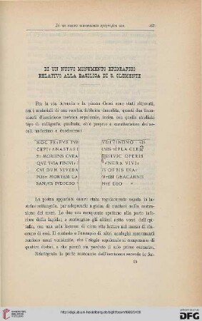 17: Di un nuovo monumento epigrafico relativo alla basilica di S. Clemente
