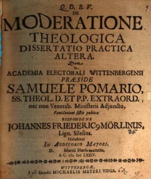 De moderatione theologica dissertatio practica altera