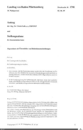 189: Landtag Baden-Württemberg, Beilagen, 1989, Bd. 12