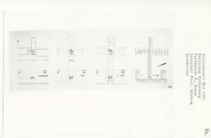 Sanierung Schöneberg, Berlin-Schöneberg (Diplomarbeit bei Kurt Dübbers): Grundrisse Parken, Erdgeschoss, 1. Obergeschoss, 5. Obergeschoss und 7. Obergeschoss