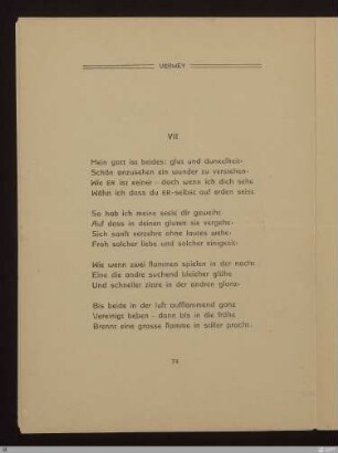 Sonette: Von der Liebe die Freundschaft heisst VII : [SW XV: keine Sigle]; [SW XV, S. 70/144] / Albert Verwey