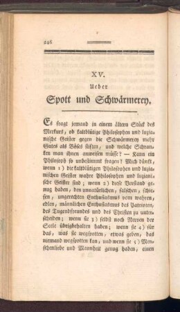 XV. Ueber Spott und Schwärmerey