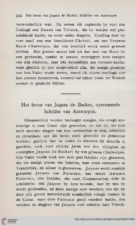 Het leven van Jaques de Backer, uytnemende Schilder van Antwerpen