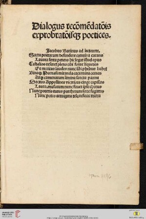 Dialogus recommendationis exprobationisque poetices