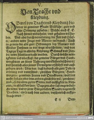 V. Von Tracht und Kleydung