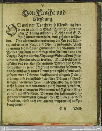 V. Von Tracht und Kleydung