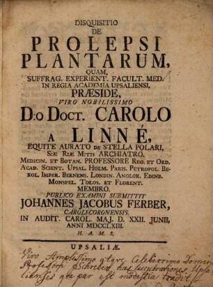 Disquisitio de prolepsi plantarum