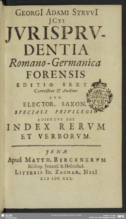 Georgi Adami Strvvi Jcti Jvrisprvdentia Romano-Germanica Forensis