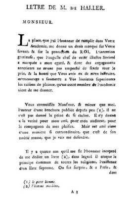 Letre De M. De Haller