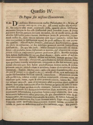 Questio IV. De Pugna seu mistione Elementorum