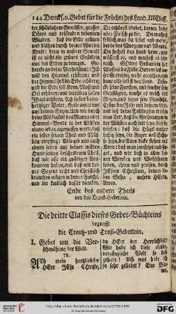 Die dritte Classis dieses Gebet-Büchleins begreifft die Creutz- und Trost-Gebetlein