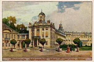 Postkartenalbum mit Motiven von Karlsruhe. "Karlsruhe. Schlossplatz. Westflügel vom Schloss". Schloss mit Schlossplatz