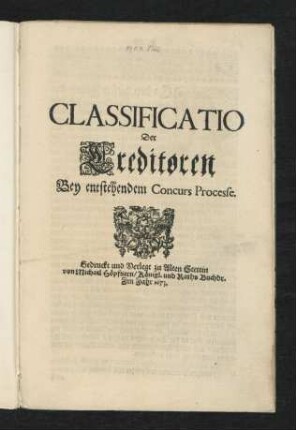 Classificatio Der Creditoren Bey entstehendem Concurs Processe