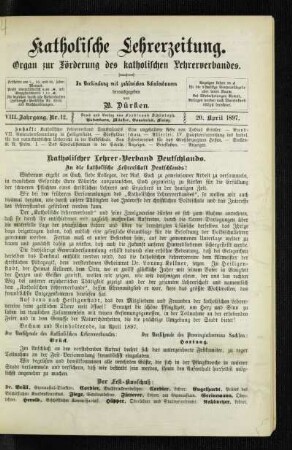 Katholischer Lehrer-Verband Deutschlands : An die katholische Lehrerschaft Deutschlands!