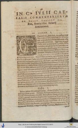 In Gaii Iulii Caesaris Commentariorum De Bello Gallico Henrici Glareani Annotationes In Librum I