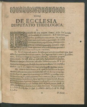 De Ecclesia Disputatio Theologica.