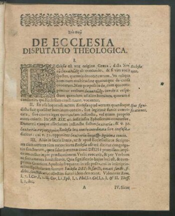 De Ecclesia Disputatio Theologica.