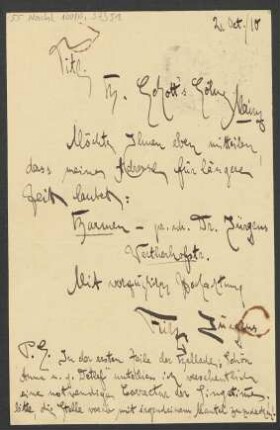 Brief an B. Schott's Söhne : 02.10.1910