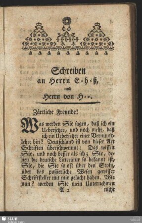 Schreiben an Herrn E-h-ß, und Herrn von H--.