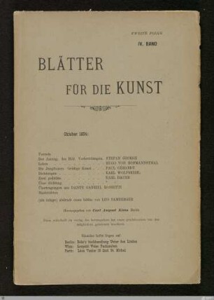 2.F. 4.1894: [Blätter für die Kunst] Band 2.F. 4.1894