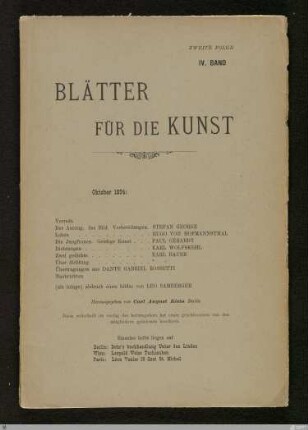 2.F. 4.1894: [Blätter für die Kunst] Band 2.F. 4.1894
