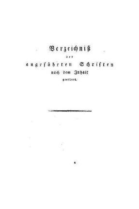 Verzeichniß der angeführten Schriften nach dem Inhalt geordnet