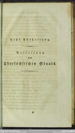 Erste Abtheilung. Verfassung des Chursächsischen Staats